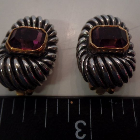 Vintage Gold & Silver Tone W Purple Stone CLIP On Earrings. Miss Jacksons Tulsa - Picture 9 of 12